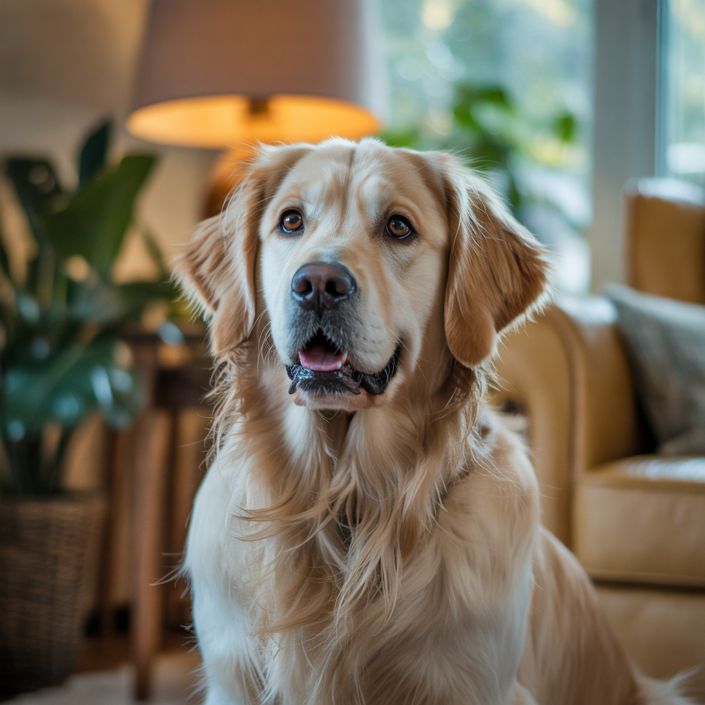 A beautiful real dog in a natural home environment